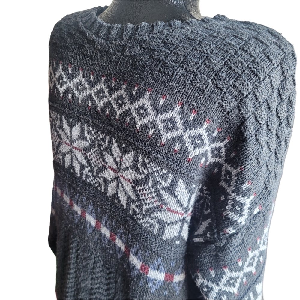 Bill Blass Vintage 90's Dark Gray Fair Isle Patterned Cottagecore Sweater Size L - Picture 4 of 6